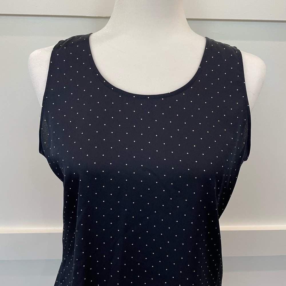 Ann Taylor Navy and White Polka Dot Blouse